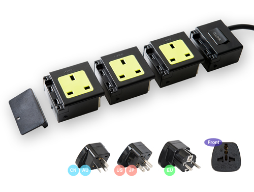 2米電源線 3位獨立配置拖板套裝 + 3個全球通轉換插頭